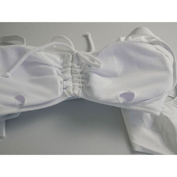 Unique Vintage White Ruffle Swim Bikini TOP SMALL - Picture 5 of 5